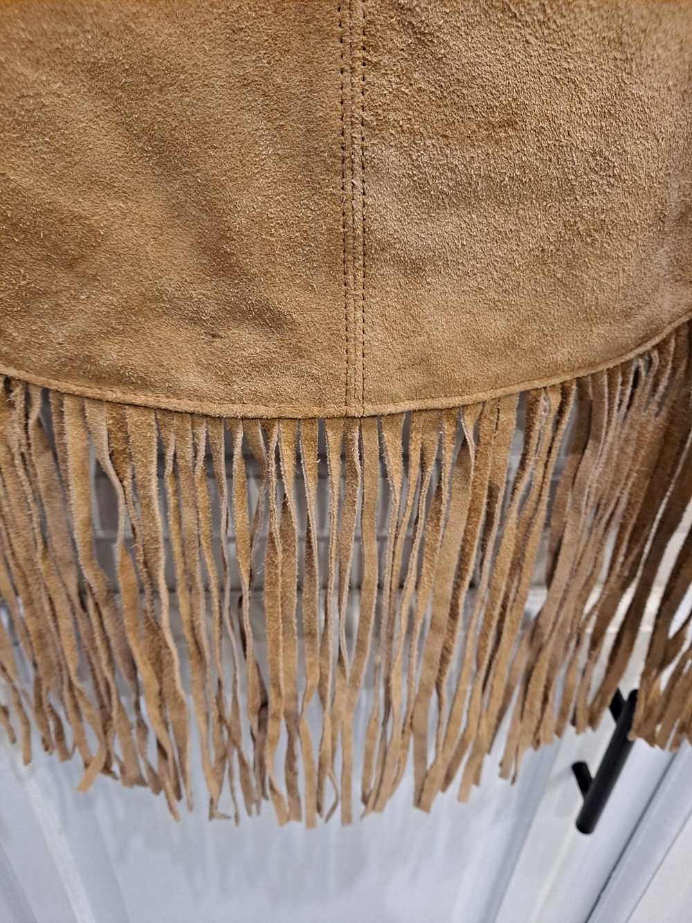 Newport News Easy Style Vintage Tan Suede Fringe Shoulder Bag Boho Saddlebag - Picture 4 of 11